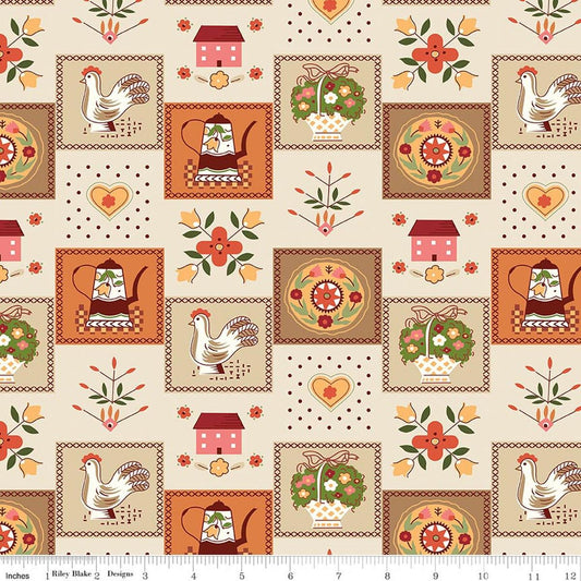 3-Yard-Cut - SALE Baked With Love Kitchen Linen Cream Floral Fabric 108" WIDE BACK - WB17801 - Riley Blake Quilting Cotton Fabric