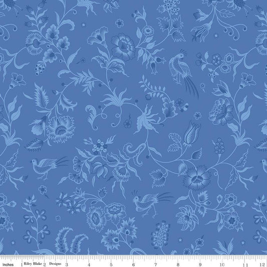 3-Yard-Cut - Kipling Gardens Haviland Blueberry Blue Floral Fabric 108" WIDE BACK - WB17887 - Riley Blake Quilting Cotton Fabric