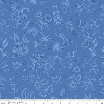 3-Yard-Cut - SALE Kipling Gardens Haviland Blueberry Blue Floral Fabric 108" WIDE BACK - WB17887 - Riley Blake Quilting Cotton Fabric
