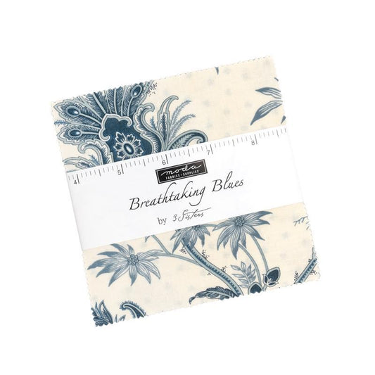 Breathtaking Blues Charm Pack Floral Fabric - 44400PP - 42-piece Precut - Moda Fabrics Quilting Cotton Fabric