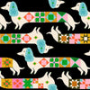 Image of 1 800 Notion Quilty Dog Soft Black quilting cotton fabric by Ruby Star Society for Moda Fabrics. Features geometric dogs on a black background. Cute Little Fabrics Shop.