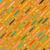 Image of 1 800 Notion Seam Rippers Honey quilting cotton fabric by Ruby Star Society for Moda Fabrics. Features sewing accessories on a gold background. Cute Little Fabrics Shop.