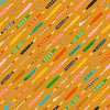 Image of 1 800 Notion Seam Rippers Honey quilting cotton fabric by Ruby Star Society for Moda Fabrics. Features sewing accessories on a gold background. Cute Little Fabrics Shop.