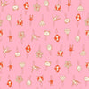Image of 1 800 Notion Thread Charms Posy quilting cotton fabric by Ruby Star Society for Moda Fabrics. Features sewing accessories on a pink background. Cute Little Fabrics Shop.