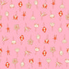 Image of 1 800 Notion Thread Charms Posy quilting cotton fabric by Ruby Star Society for Moda Fabrics. Features sewing accessories on a pink background. Cute Little Fabrics Shop.