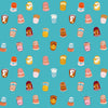 Image of 1 800 Notion Thimbles Turquoise quilting cotton fabric by Ruby Star Society for Moda Fabrics. Features sewing accessories on a blue background. Cute Little Fabrics Shop.