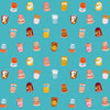 Image of 1 800 Notion Thimbles Turquoise quilting cotton fabric by Ruby Star Society for Moda Fabrics. Features sewing accessories on a blue background. Cute Little Fabrics Shop.