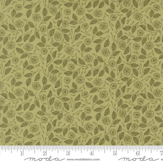 Image of Petalush Tapestry Meadow quilting cotton fabric by Kiley's Quilt Room for Moda Fabrics. Features flowers on a green background. Cute Little Fabric Shop.