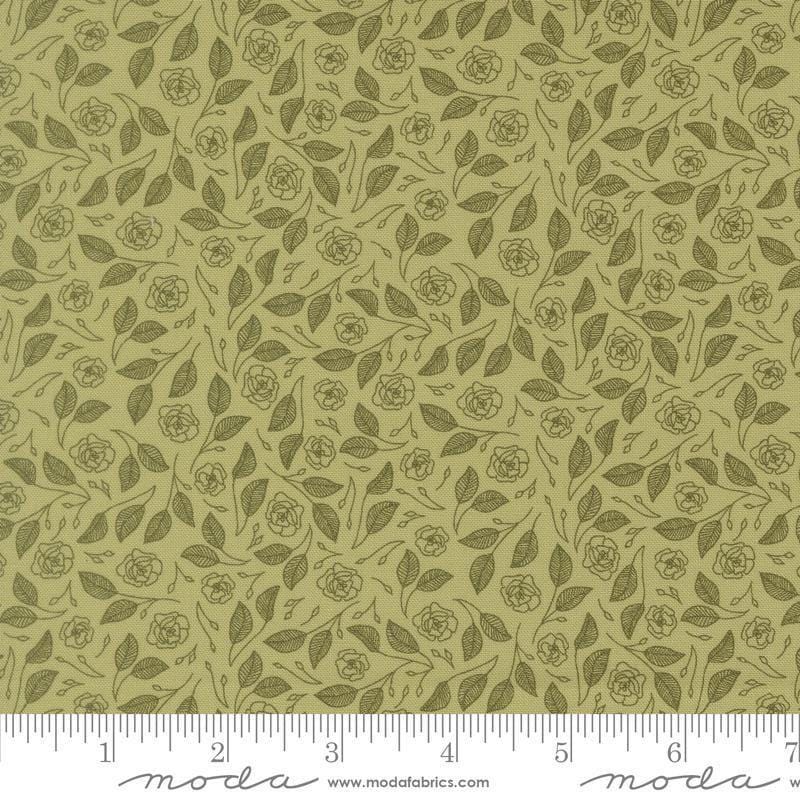Image of Petalush Tapestry Meadow quilting cotton fabric by Kiley's Quilt Room for Moda Fabrics. Features flowers on a green background. Cute Little Fabric Shop.