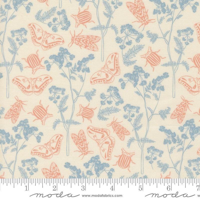 Image of Petalush Herb Garden Lush quilting cotton fabric by Kiley's Quilt Room for Moda Fabrics. Features bugs and flowers on a cream background. Cute Little Fabric Shop.