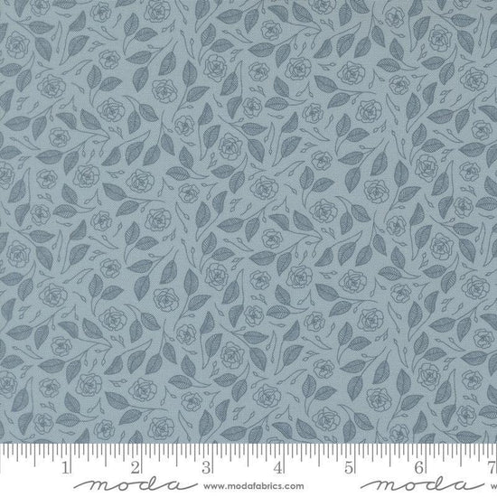 Image of Petalush Tapestry Wind quilting cotton fabric by Kiley's Quilt Room for Moda Fabrics. Features flowers on a blue background. Cute Little Fabric Shop.