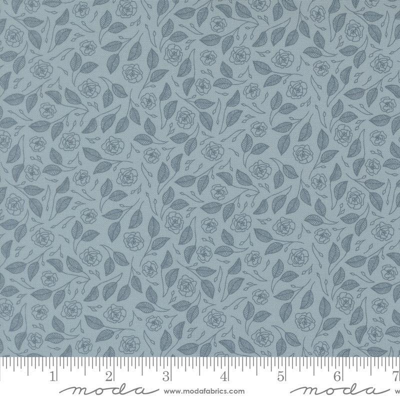 Image of Petalush Tapestry Wind quilting cotton fabric by Kiley's Quilt Room for Moda Fabrics. Features flowers on a blue background. Cute Little Fabric Shop.