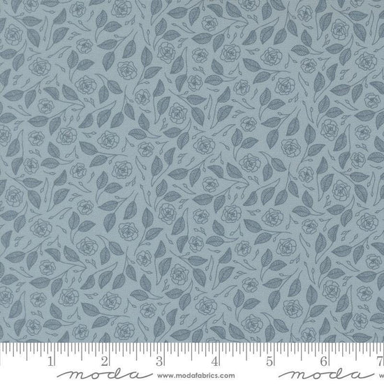 Image of Petalush Tapestry Wind quilting cotton fabric by Kiley's Quilt Room for Moda Fabrics. Features flowers on a blue background. Cute Little Fabric Shop.