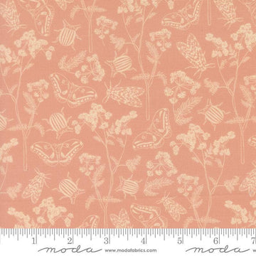 Image of Petalush Herb Garden Velvet quilting cotton fabric by Kiley's Quilt Room for Moda Fabrics. Features flowers and bugs on a pink background. Cute Little Fabric Shop.