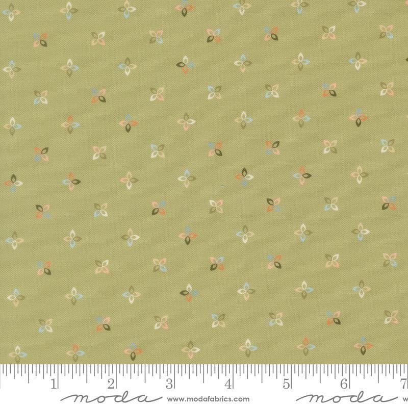 Image of Petalush Petite Meadow quilting cotton fabric by Kiley's Quilt Room for Moda Fabrics. Features flowers on a green background. Cute Little Fabric Shop.