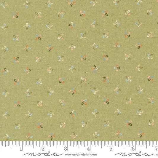 Image of Petalush Petite Meadow quilting cotton fabric by Kiley's Quilt Room for Moda Fabrics. Features flowers on a green background. Cute Little Fabric Shop.