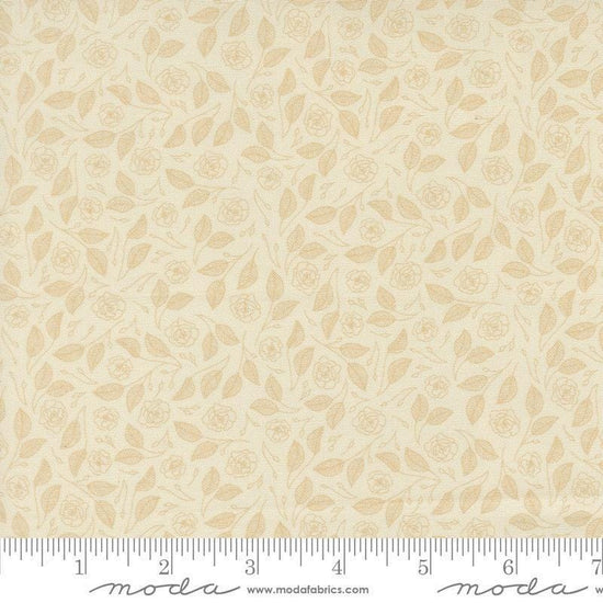 Image of Petalush Tapestry Lush Tan quilting cotton fabric by Kiley's Quilt Room for Moda Fabrics. Features flowers on a cream background. Cute Little Fabric Shop.