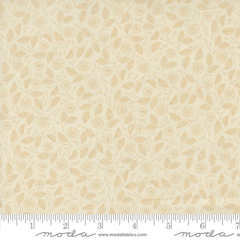 Image of Petalush Tapestry Lush Tan quilting cotton fabric by Kiley's Quilt Room for Moda Fabrics. Features flowers on a cream background. Cute Little Fabric Shop.