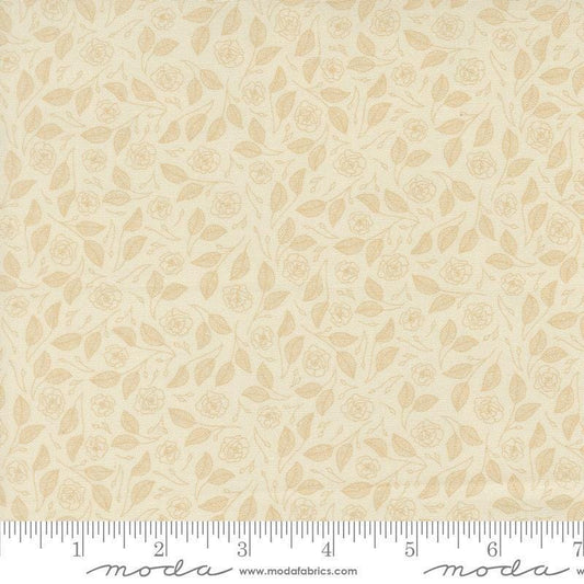 Image of Petalush Tapestry Lush Tan quilting cotton fabric by Kiley's Quilt Room for Moda Fabrics. Features flowers on a cream background. Cute Little Fabric Shop.