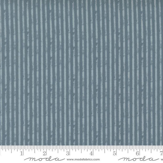 Image of Petalush Rustic Stripes Denim quilting cotton fabric by Kiley's Quilt Room for Moda Fabrics. Features stripes on a blue background. Cute Little Fabric Shop.