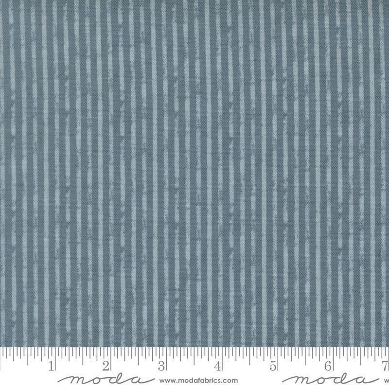 Image of Petalush Rustic Stripes Denim quilting cotton fabric by Kiley's Quilt Room for Moda Fabrics. Features stripes on a blue background. Cute Little Fabric Shop.