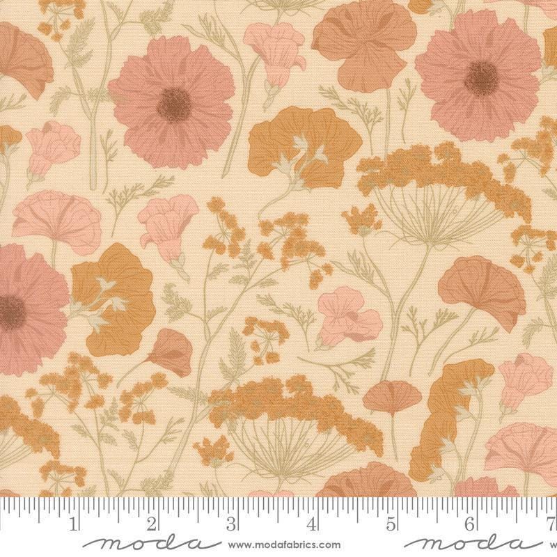 Image of Petalush Pressed Flower Ballerina quilting cotton fabric by Kiley's Quilt Room for Moda Fabrics. Features flowers on a cream background. Cute Little Fabric Shop.