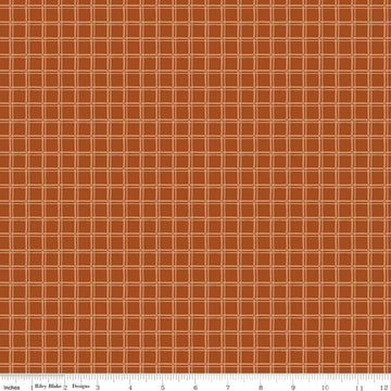 Image of Worth Repeating Plaid Rust quilting cotton fabric by Sandy Gervais for Riley Blake Designs. Features checks on an orange background. Cute Little Fabric Shop.