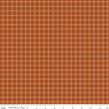 Image of Worth Repeating Plaid Rust quilting cotton fabric by Sandy Gervais for Riley Blake Designs. Features checks on an orange background. Cute Little Fabric Shop.