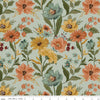 Image of Worth Repeating Main Laurel quilting cotton fabric by Sandy Gervais for Riley Blake Designs. Features flowers on a blue background. Cute Little Fabric Shop.