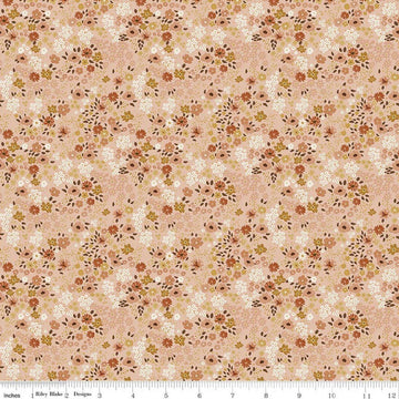 Image of Worth Repeating Flower Garden Blush quilting cotton fabric by Sandy Gervais for Riley Blake Designs. Features flowers on a pink background. Cute Little Fabric Shop.