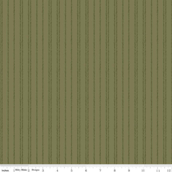 Image of Worth Repeating Stripes Green quilting cotton fabric by Sandy Gervais for Riley Blake Designs. Features stripes on a green background. Cute Little Fabric Shop.