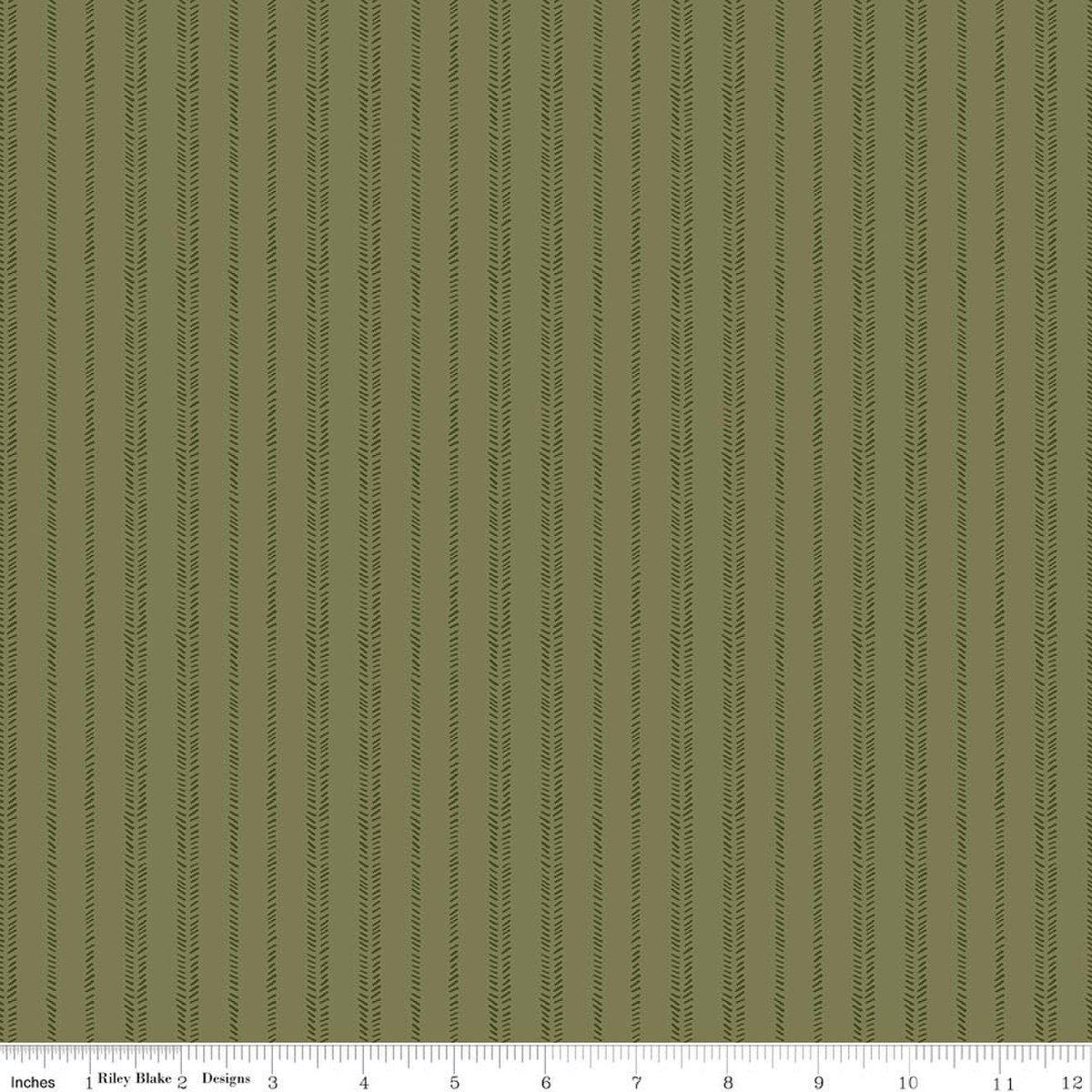 Image of Worth Repeating Stripes Green quilting cotton fabric by Sandy Gervais for Riley Blake Designs. Features stripes on a green background. Cute Little Fabric Shop.