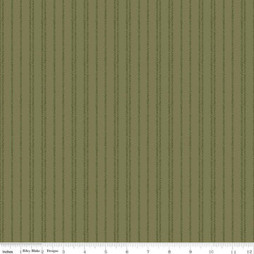 Image of Worth Repeating Stripes Green quilting cotton fabric by Sandy Gervais for Riley Blake Designs. Features stripes on a green background. Cute Little Fabric Shop.