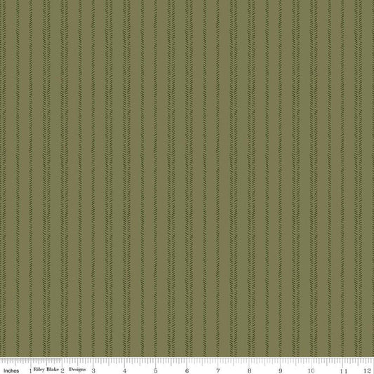 Image of Worth Repeating Stripes Green quilting cotton fabric by Sandy Gervais for Riley Blake Designs. Features stripes on a green background. Cute Little Fabric Shop.