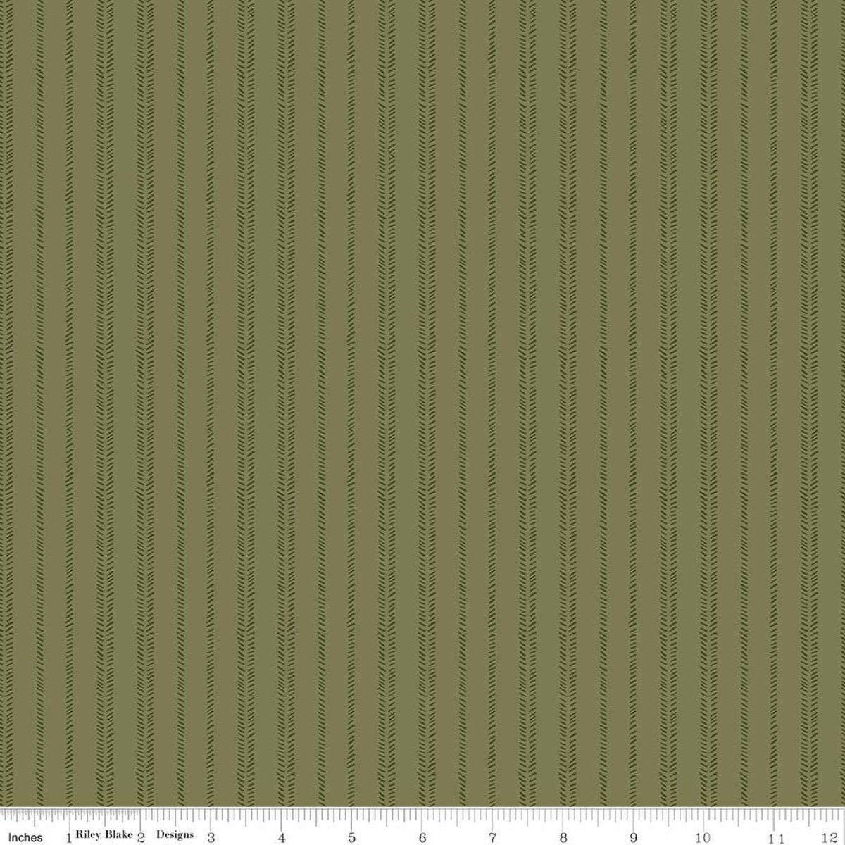 Image of Worth Repeating Stripes Green quilting cotton fabric by Sandy Gervais for Riley Blake Designs. Features stripes on a green background. Cute Little Fabric Shop.