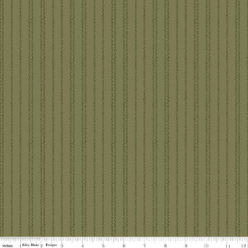 Image of Worth Repeating Stripes Green quilting cotton fabric by Sandy Gervais for Riley Blake Designs. Features stripes on a green background. Cute Little Fabric Shop.
