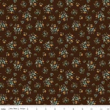 Image of Worth Repeating Floral Coffee quilting cotton fabric by Sandy Gervais for Riley Blake Designs. Features flowers on a brown background. Cute Little Fabric Shop.