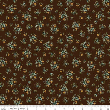 Image of Worth Repeating Floral Coffee quilting cotton fabric by Sandy Gervais for Riley Blake Designs. Features flowers on a brown background. Cute Little Fabric Shop.