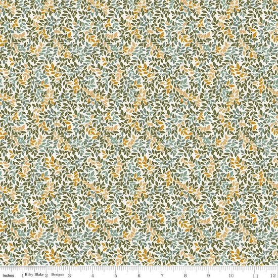 Image of Worth Repeating Leaves Cloud quilting cotton fabric by Sandy Gervais for Riley Blake Designs. Features leaves on a white background. Cute Little Fabric Shop.