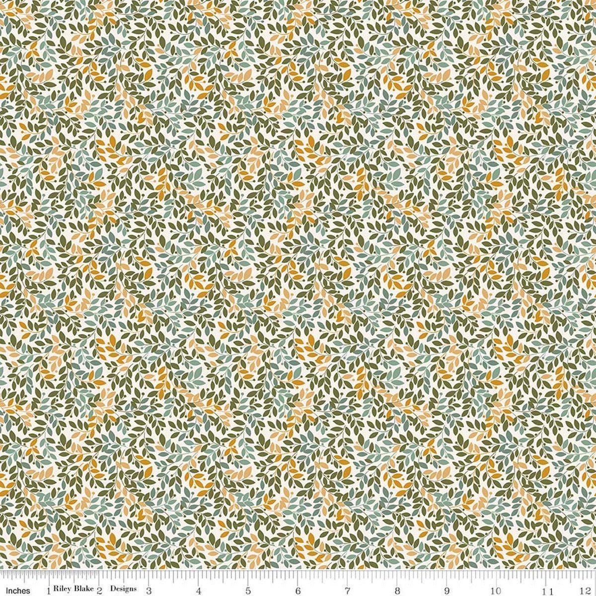 Image of Worth Repeating Leaves Cloud quilting cotton fabric by Sandy Gervais for Riley Blake Designs. Features leaves on a white background. Cute Little Fabric Shop.