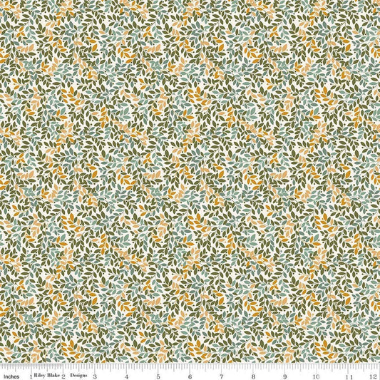 Image of Worth Repeating Leaves Cloud quilting cotton fabric by Sandy Gervais for Riley Blake Designs. Features leaves on a white background. Cute Little Fabric Shop.