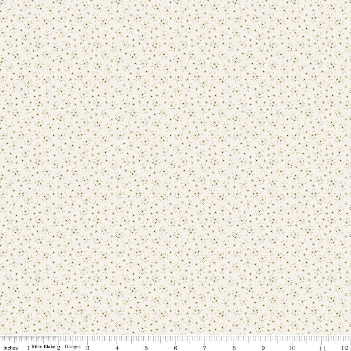 Image of Worth Repeating Ditsy Cloud quilting cotton fabric by Sandy Gervais for Riley Blake Designs. Features flowers on a white background. Cute Little Fabric Shop.