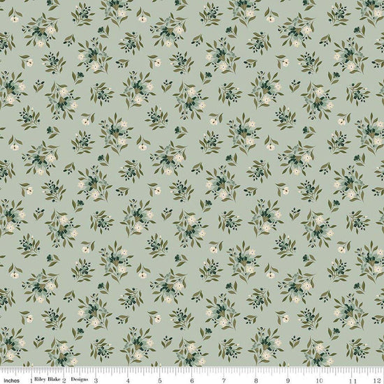 Image of Worth Repeating Floral Laurel quilting cotton fabric by Sandy Gervais for Riley Blake Designs. Features flowers on a blue background. Cute Little Fabric Shop.