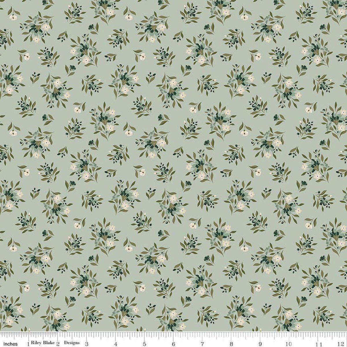 Image of Worth Repeating Floral Laurel quilting cotton fabric by Sandy Gervais for Riley Blake Designs. Features flowers on a blue background. Cute Little Fabric Shop.