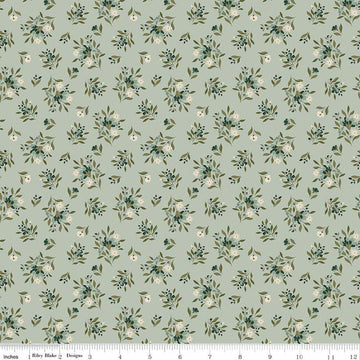 Image of Worth Repeating Floral Laurel quilting cotton fabric by Sandy Gervais for Riley Blake Designs. Features flowers on a blue background. Cute Little Fabric Shop.