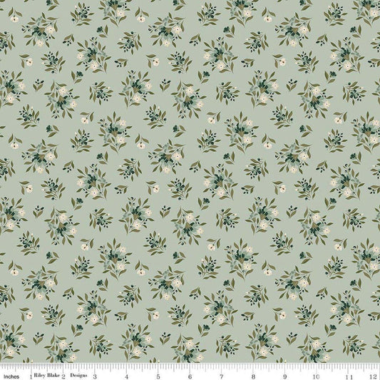 Image of Worth Repeating Floral Laurel quilting cotton fabric by Sandy Gervais for Riley Blake Designs. Features flowers on a blue background. Cute Little Fabric Shop.
