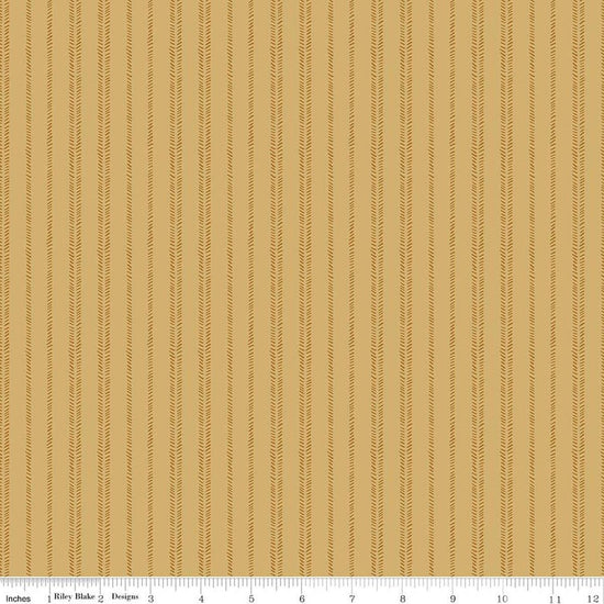 Image of Worth Repeating Stripes Gold quilting cotton fabric by Sandy Gervais for Riley Blake Designs. Features stripes on a yellow background. Cute Little Fabric Shop.
