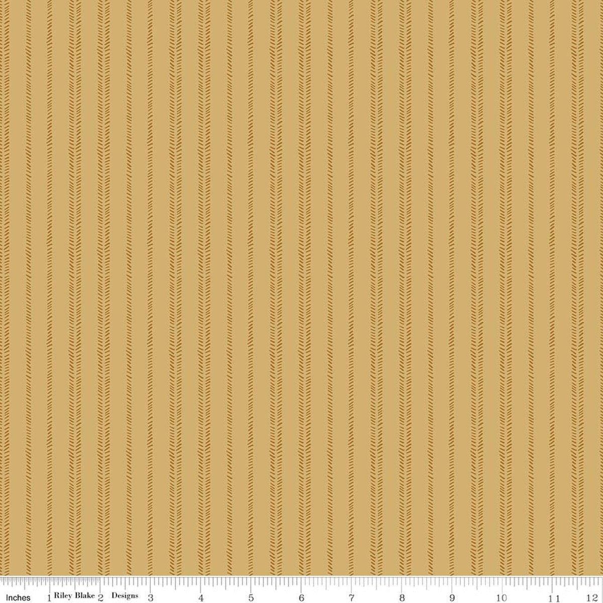 Image of Worth Repeating Stripes Gold quilting cotton fabric by Sandy Gervais for Riley Blake Designs. Features stripes on a yellow background. Cute Little Fabric Shop.