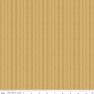 Image of Worth Repeating Stripes Gold quilting cotton fabric by Sandy Gervais for Riley Blake Designs. Features stripes on a yellow background. Cute Little Fabric Shop.