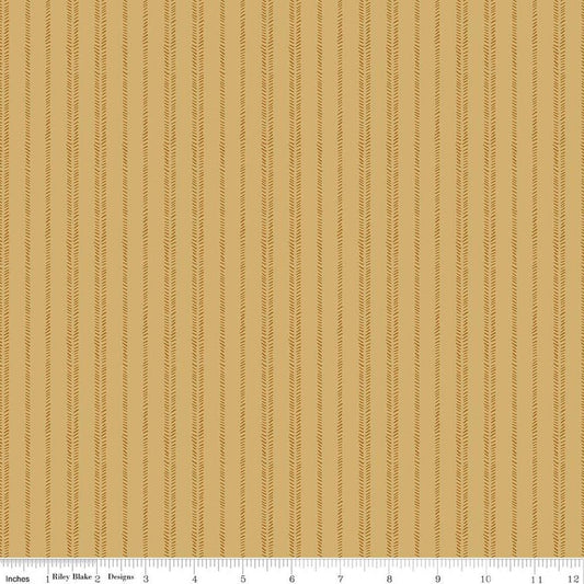Image of Worth Repeating Stripes Gold quilting cotton fabric by Sandy Gervais for Riley Blake Designs. Features stripes on a yellow background. Cute Little Fabric Shop.